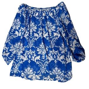Small - Women's SHOW ME YOUR MUMU Blue White Paisley Sheer Blouse Balloon Sleeve